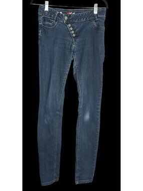 Buena Vista Womens Skinny Jeans Dark Wash Distressed Button Fly Stretch Denim